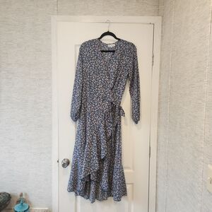 Elings Long Sleeve Navy Floral Wrap Maxi Dress Size M BNWOT